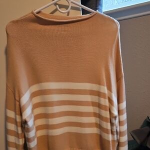 Trust Striped Tan and White Women's Sweater